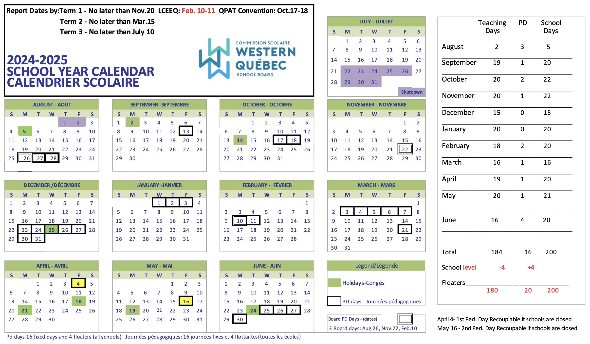 An image of the boardwide calendar. Click to download a PDF copy.