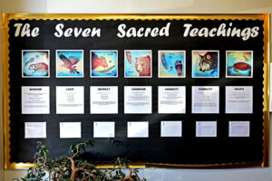 The Seven Grandfather Teaching display at Poltimore Elementary