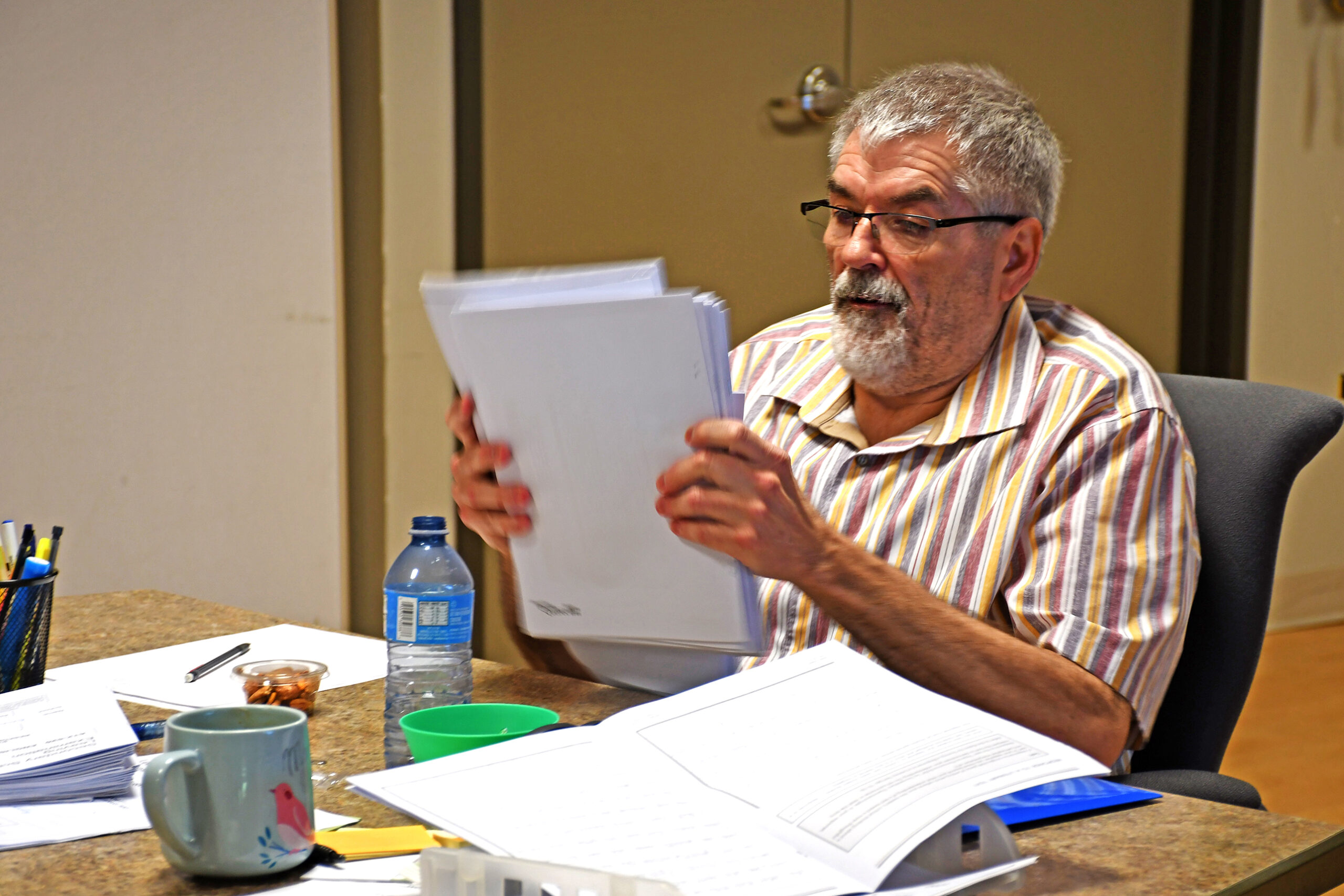 Seasoned Symmes/D'Arcy McGee ELA teacher Wayne Burke organizes exams