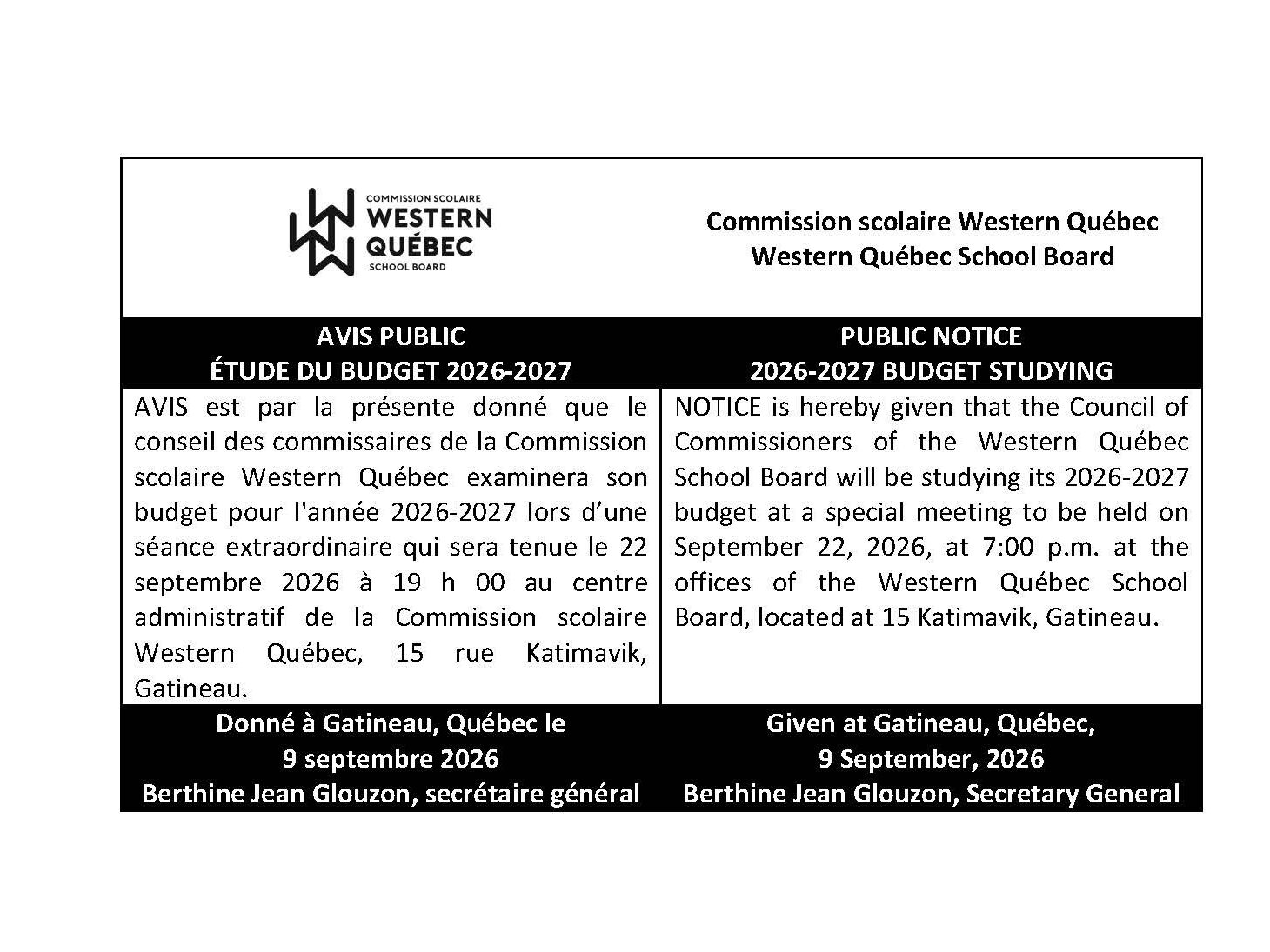 Public Notice – Budget Study
